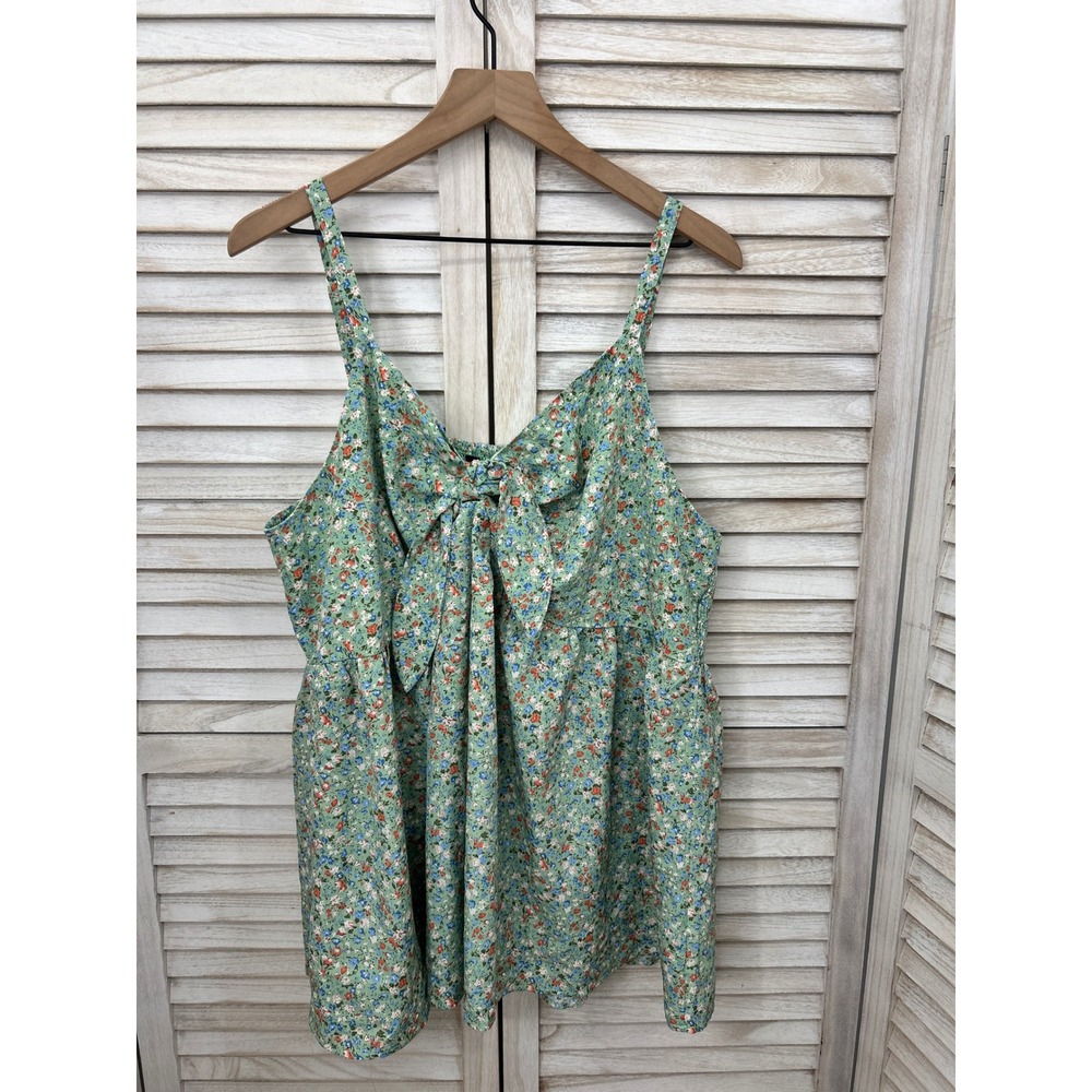 NEW BloomChic Floral Tie Front Tank Top 18-20 Green Plus Size Boho Ditsy Print